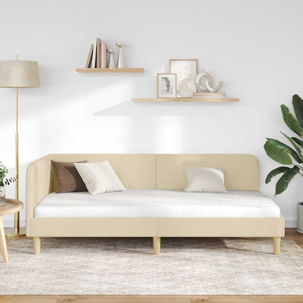 Kutni okvir kreveta Krema 90 x 190 cm tkanina