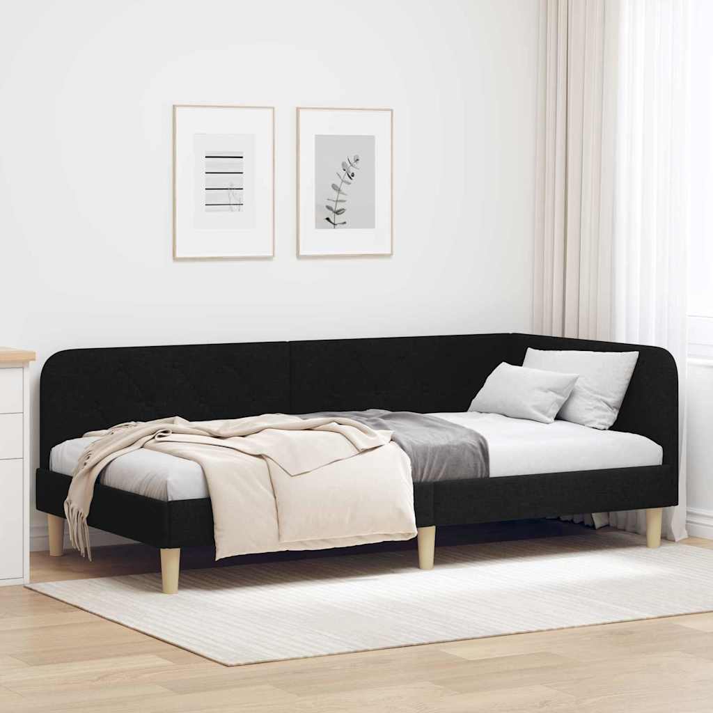 Kutni okvir kreveta Crna 90 x 200 cm tkanina