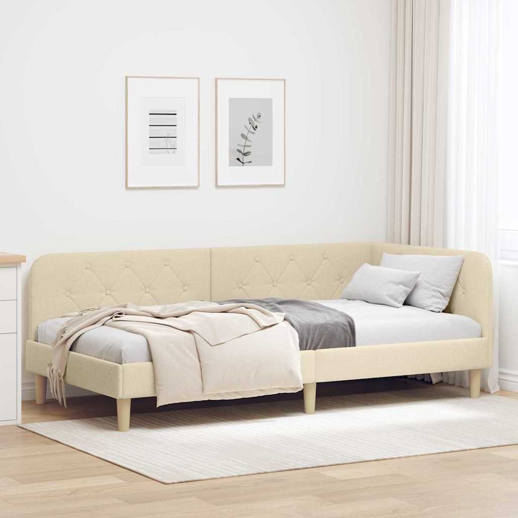 Kutni okvir kreveta Krema 90 x 200 cm tkanina