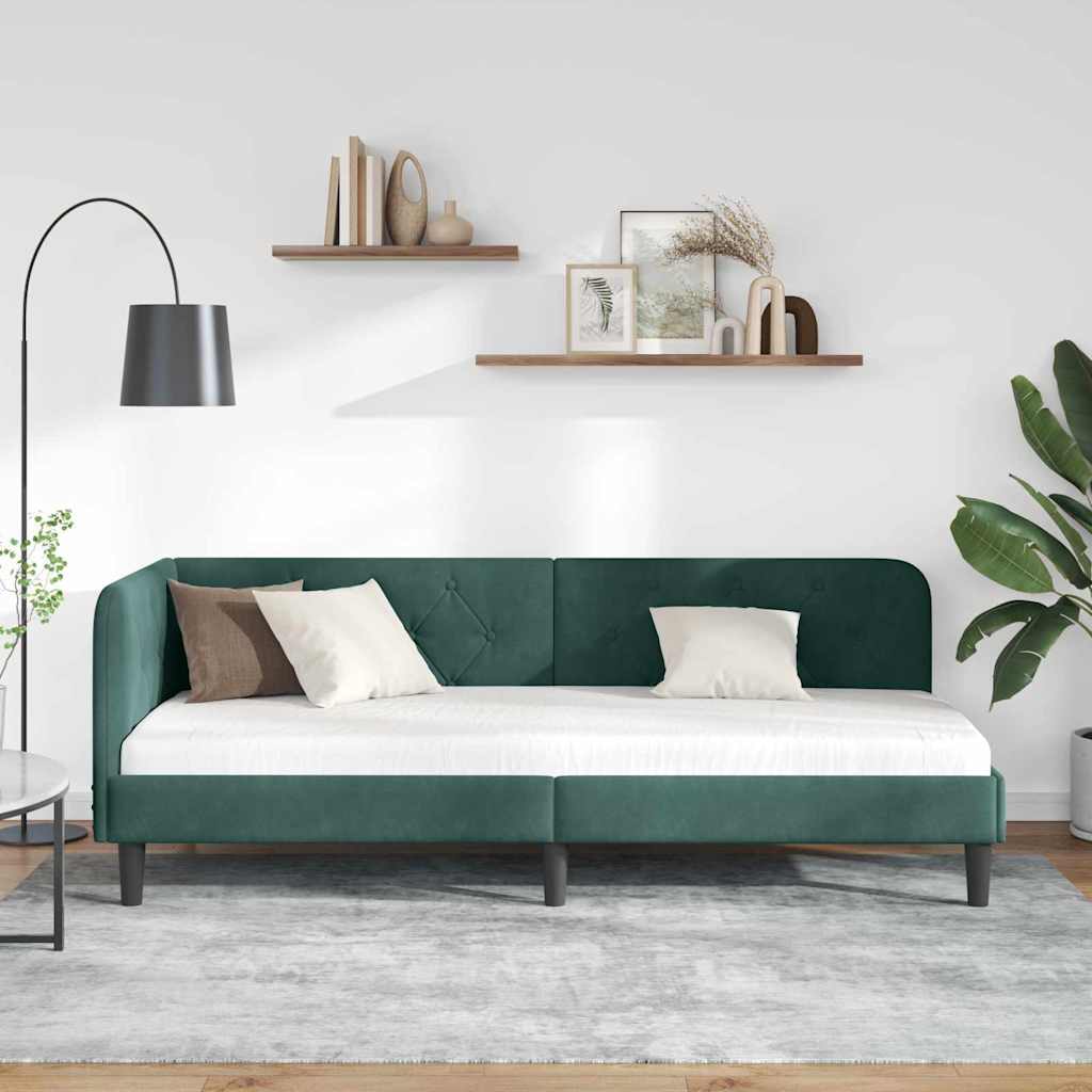 Kutni okvir kreveta Tamnozelena 80 x 200 cm Baršun