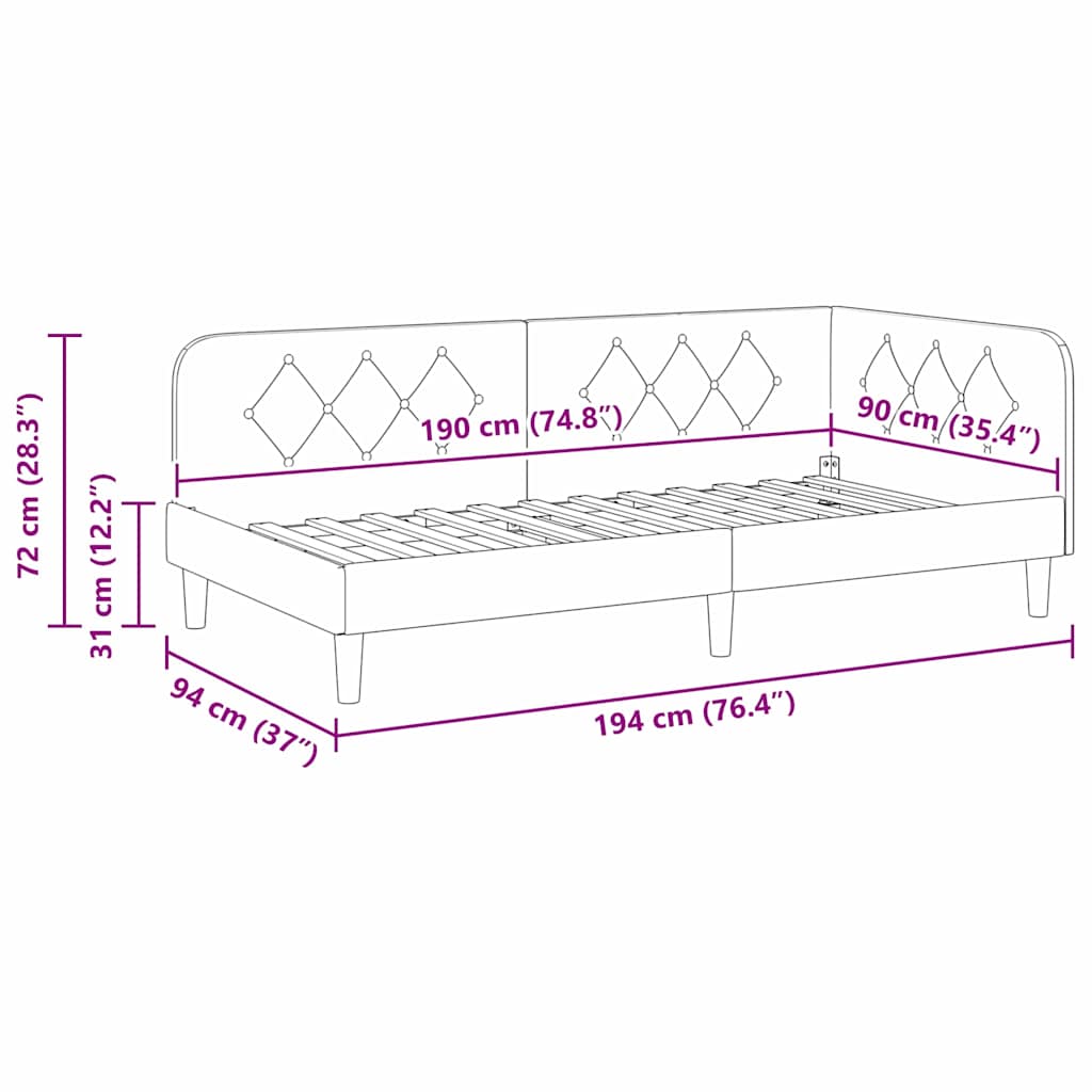 Kutni okvir kreveta Plava 90 x 190 cm Baršun