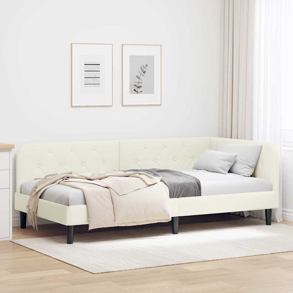 Kutni okvir kreveta Krema 90 x 190 cm Baršun