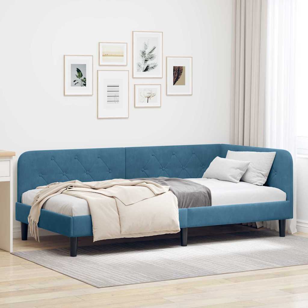 Kutni okvir kreveta Plava 90 x 200 cm Baršun