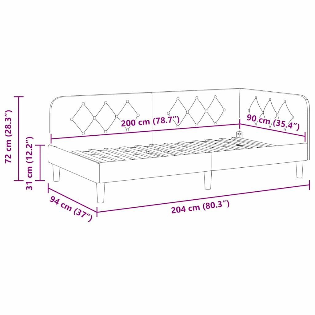 Kutni okvir kreveta Plava 90 x 200 cm Baršun
