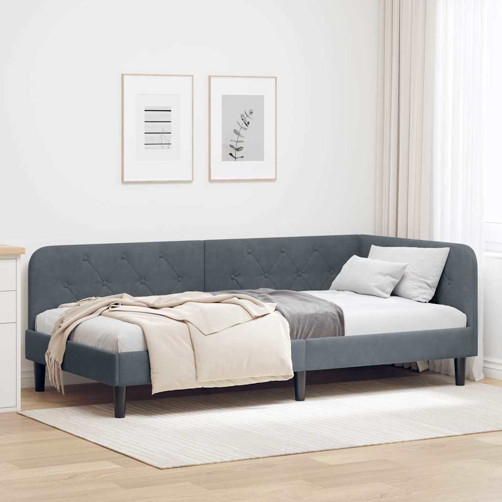 Kutni okvir kreveta Tamno siva 90 x 200 cm Baršun