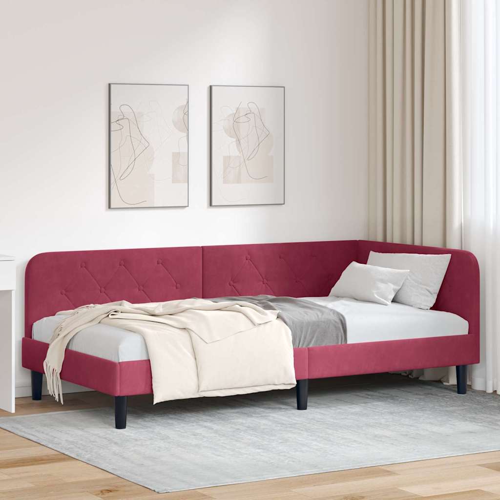 Kutni okvir kreveta Vinska crvena 90 x 200 cm Baršun
