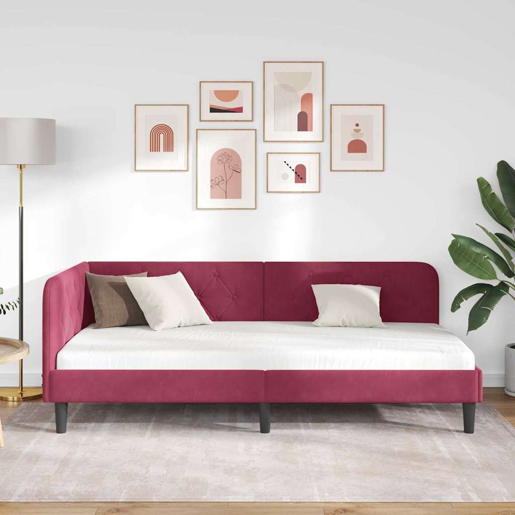 Kutni okvir kreveta Vinska crvena 90 x 200 cm Baršun