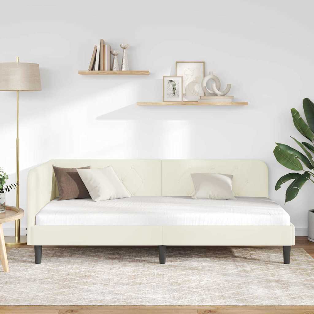Kutni okvir kreveta Krema 90 x 200 cm Baršun