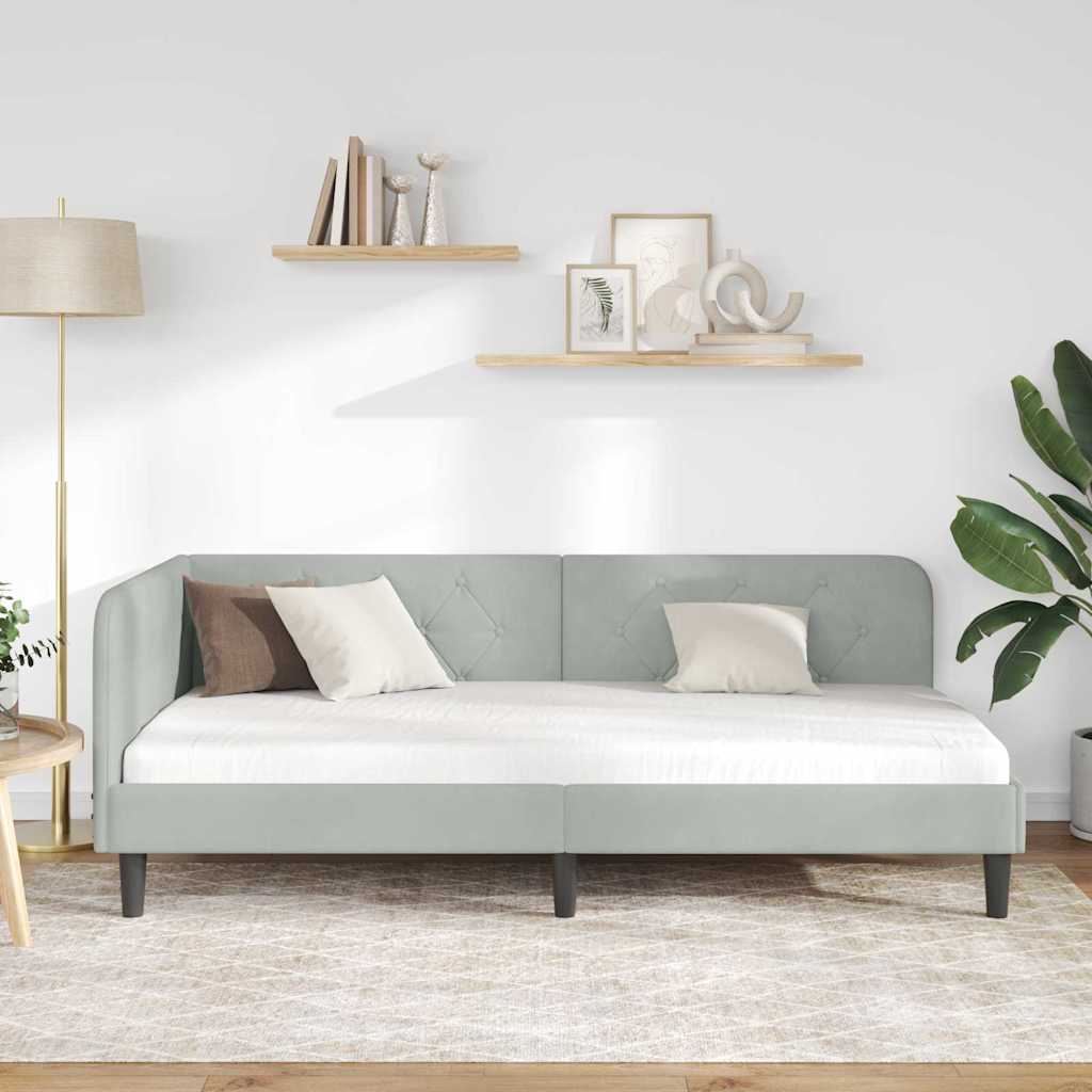 Kutni okvir kreveta Svijetlo siva 100 x 200 cm Baršun