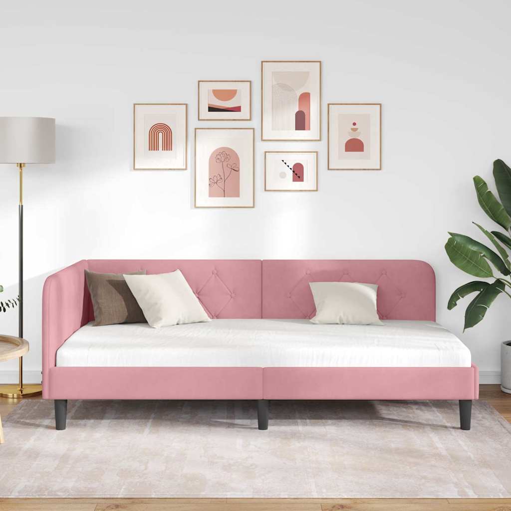 Kutni okvir kreveta Ružičasta 100 x 200 cm Baršun