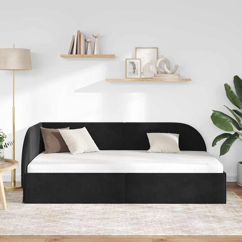 Kutni okvir kreveta s uzglavljem Crna 80 cm x 200 cm Baršun
