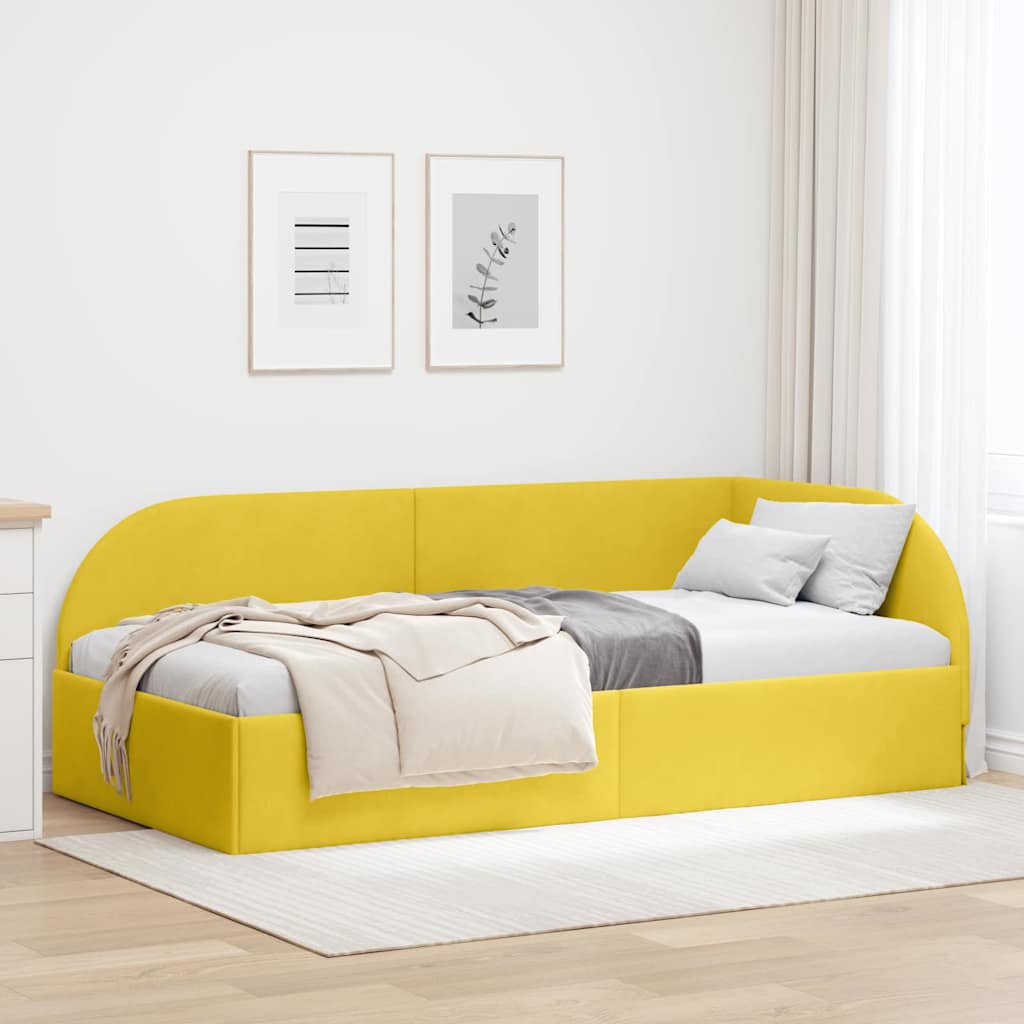 Kutni okvir kreveta s uzglavljem Žuta 90 cm x 190 cm Baršun