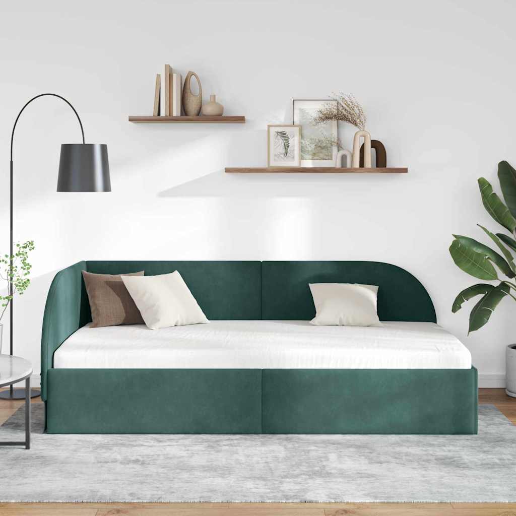 Kutni okvir kreveta Tamnozelena 100 x 200 cm Baršun