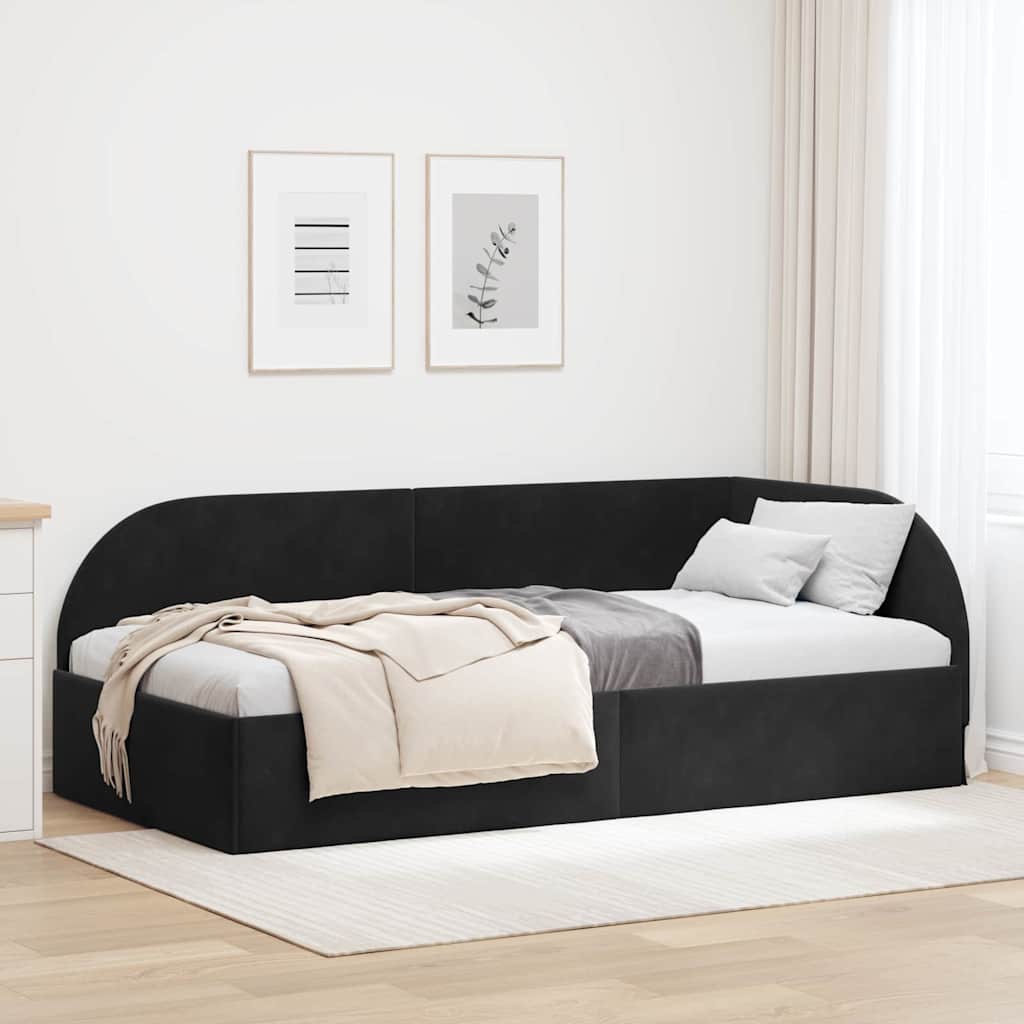 Kutni okvir kreveta s uzglavljem Crna 100 cm x 200 cm Baršun