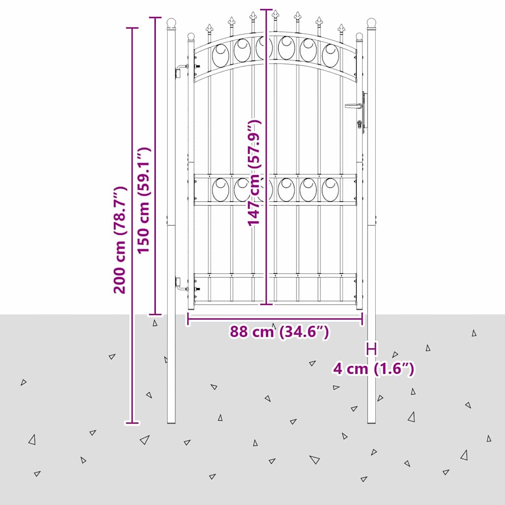 Vrata ograde s bodljama EMMEN 200 x 100 cm