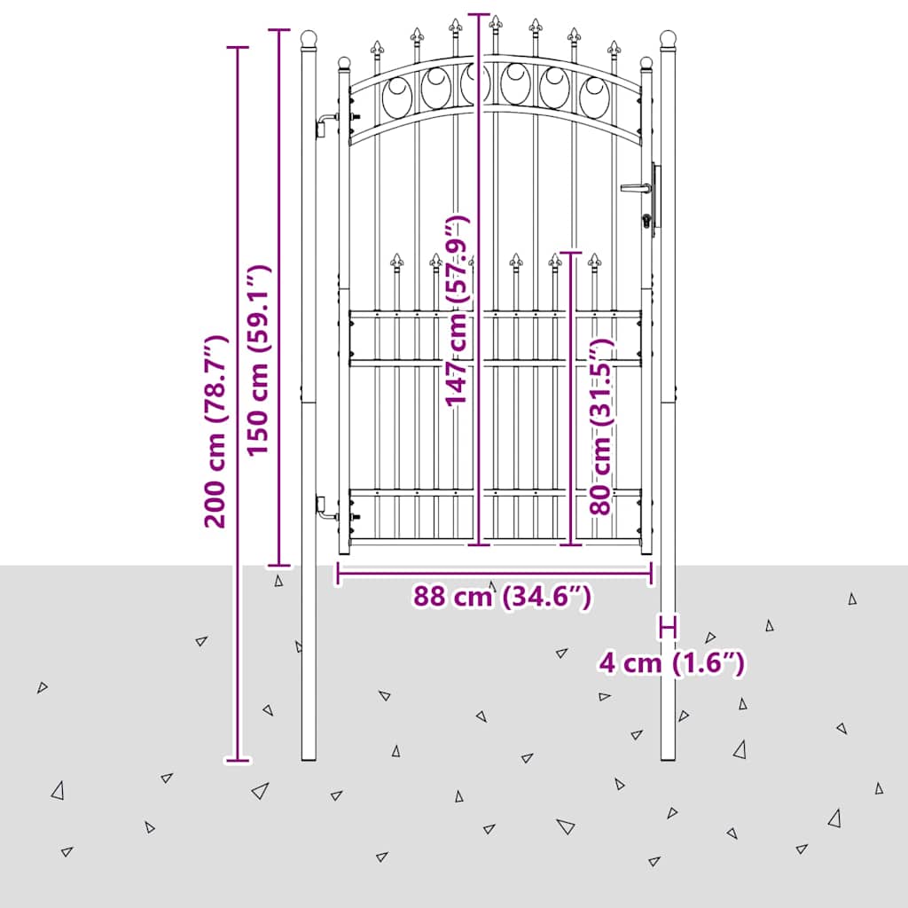 Vrata ograde s bodljama EMMEN 200 x 100 cm