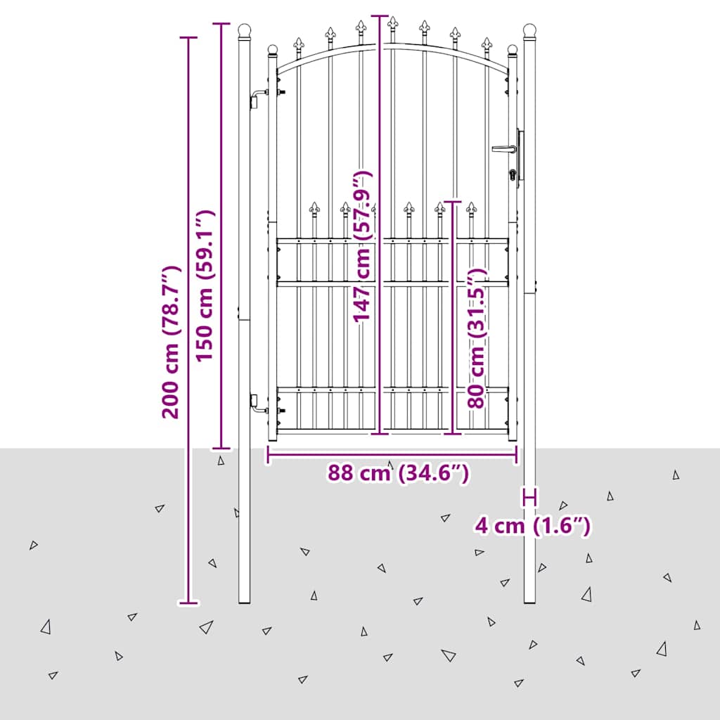 Vrata ograde s bodljama EMMEN 200 x 100 cm