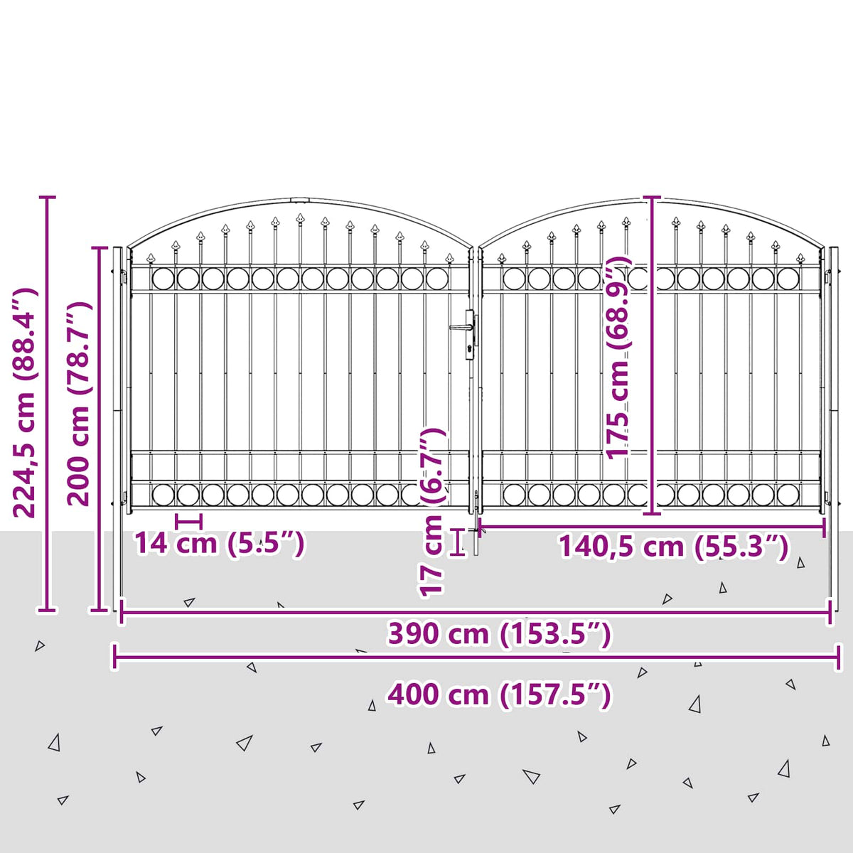 Ogradna vrata ASSEN 401 x 224,5 cm Čelik Siva