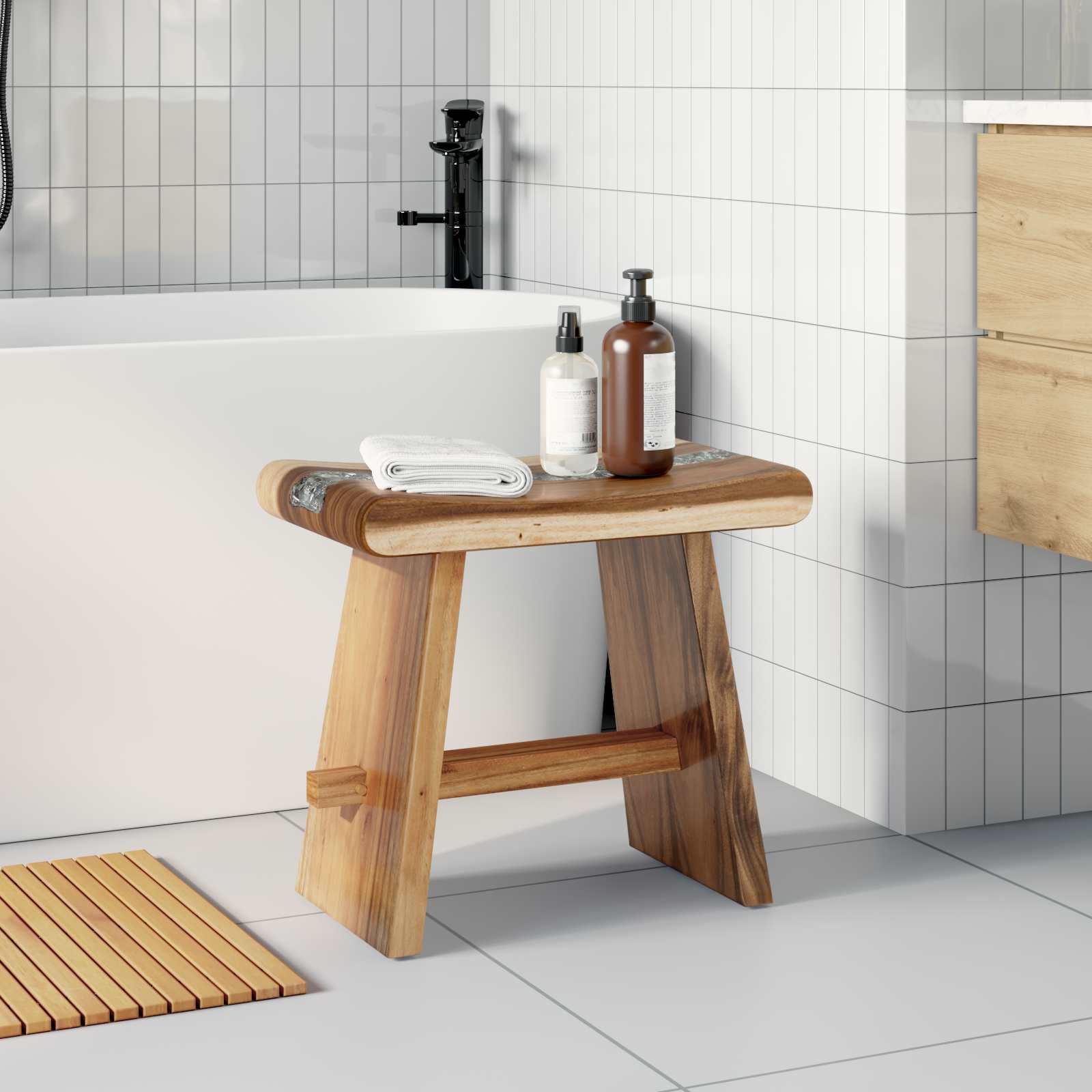 Stolica za tuširanje Prirodna 50 x 30 x 44 cm Čvrsto drvo suar