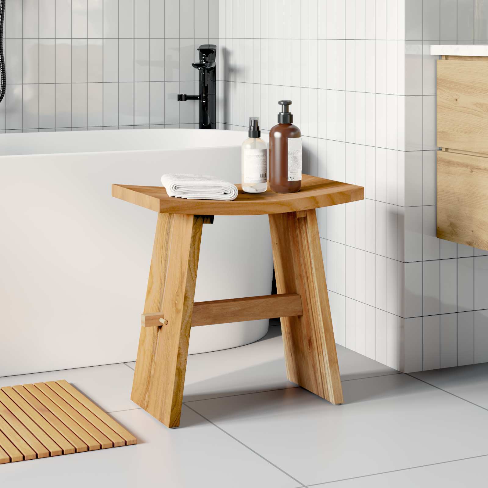 Kupaonska stolica Smeđa 50 x 29,5 x 50,5 cm Čvrsto teak drvo