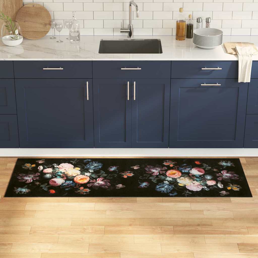 Kuhinjski Tepih Crna 180 x 60 cm Baršun