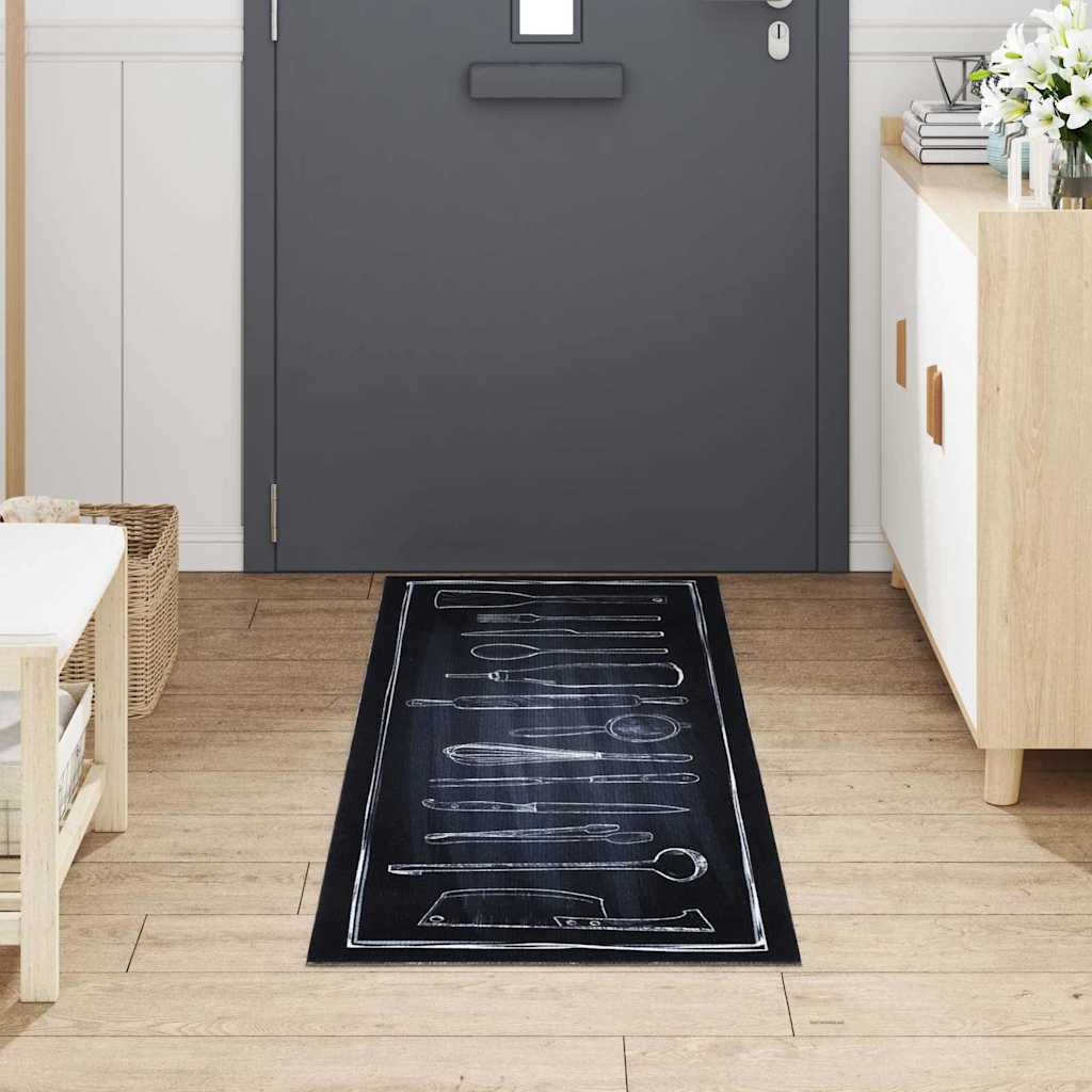 Kuhinjski Tepih Crna 180 x 60 cm Baršun