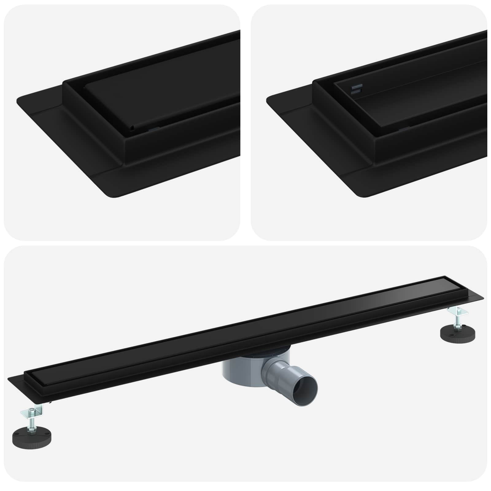 Tuš kanal 2-u-1 sa 360° sifonom Crna 80 cm Nehrđajući čelik 304