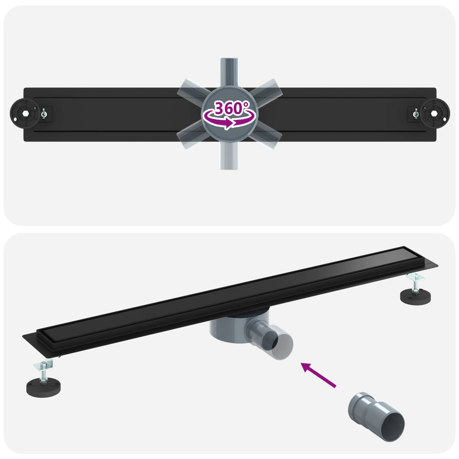 Tuš kanal 2-u-1 sa 360° sifonom Crna 80 cm Nehrđajući čelik 304