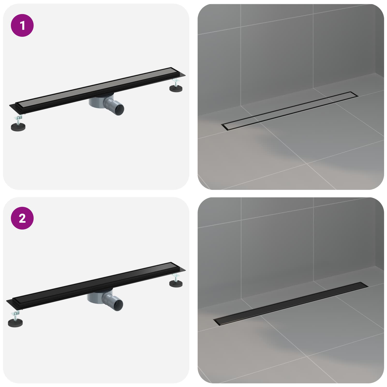 Tuš kanal 2-u-1 sa 360° sifonom Crna 80 cm Nehrđajući čelik 304