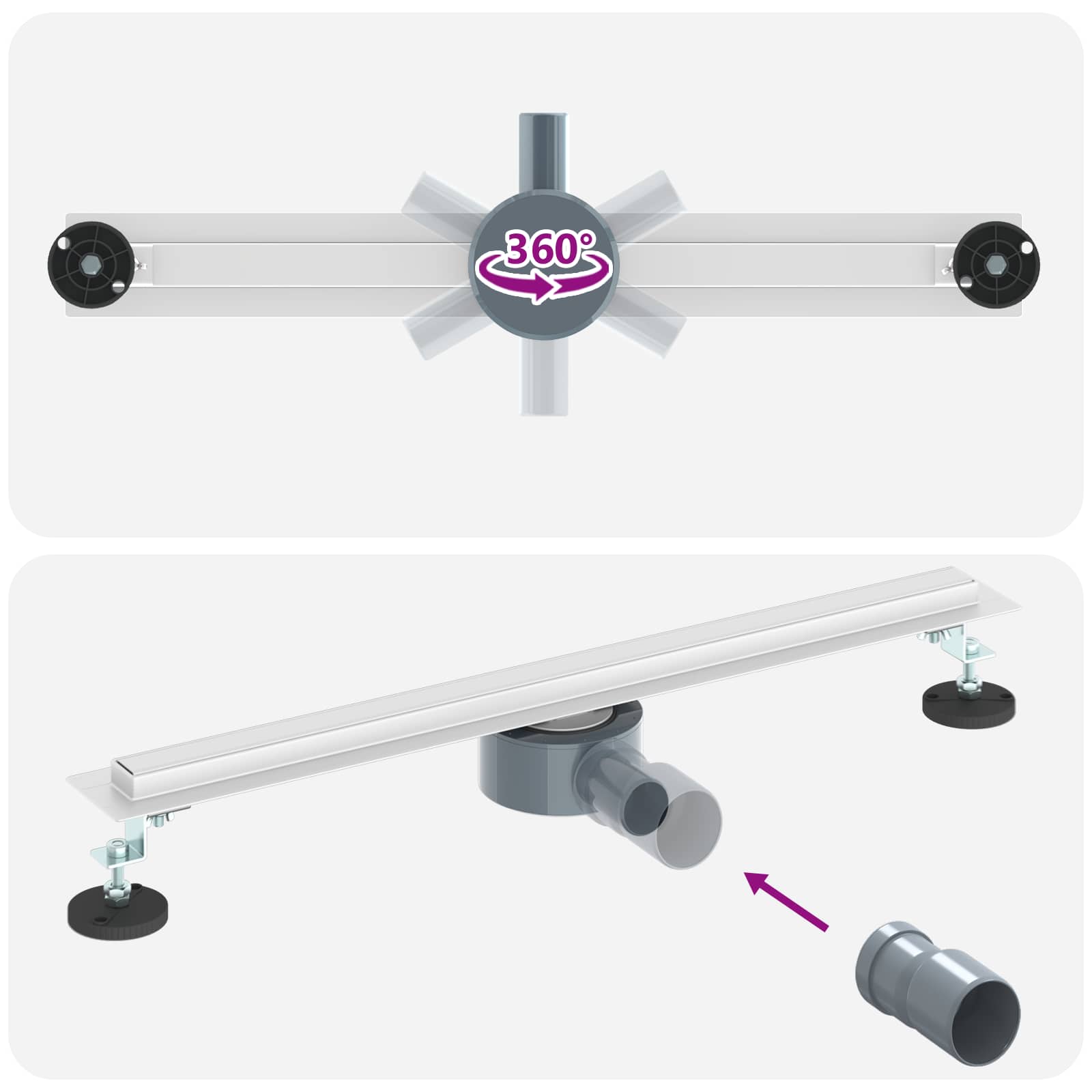 360° Odvod za tuširanje s tankim modelom Srebrno 60 cm