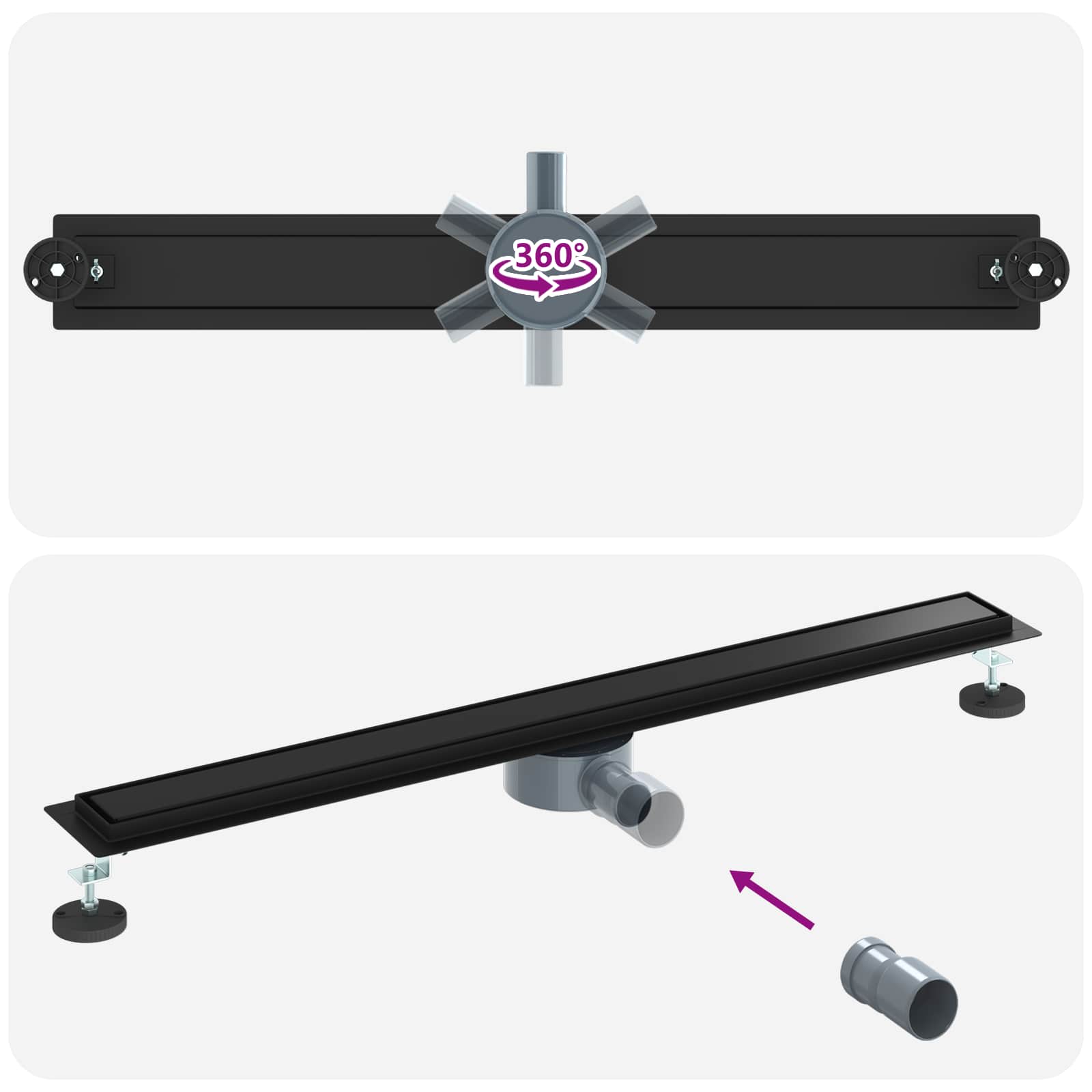 Tuš kanal 2-u-1 sa 360° sifonom Crna 90 cm Nehrđajući čelik 304