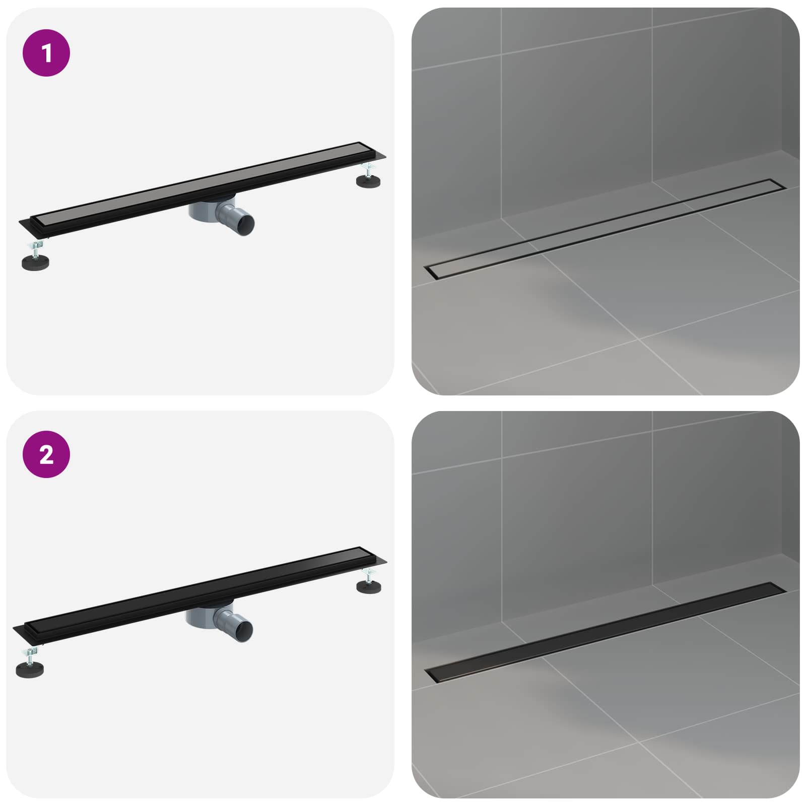 Tuš kanal 2-u-1 sa 360° sifonom Crna 90 cm Nehrđajući čelik 304