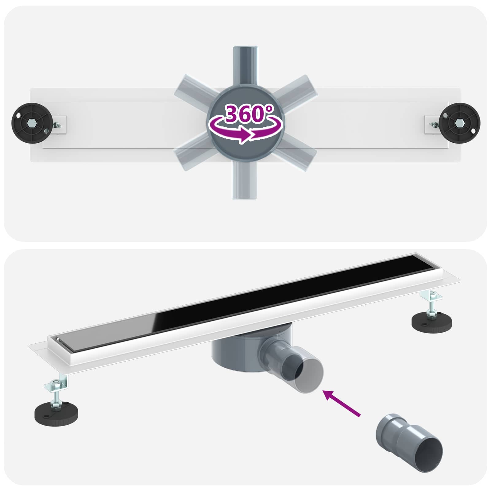 Odvod za tuš s staklenim poklopcem i 360° sifonom Crna 60 cm
