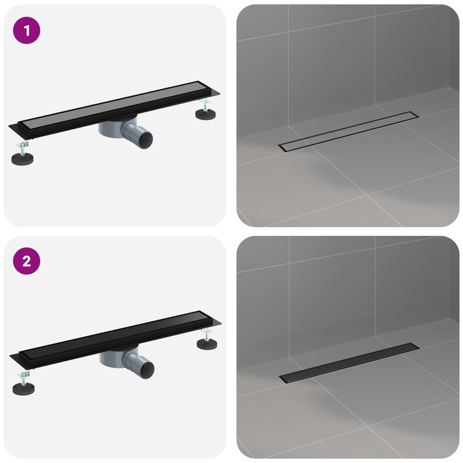 Tuš kanal 2-u-1 sa 360° sifonom Crna 60 cm Nehrđajući čelik 304