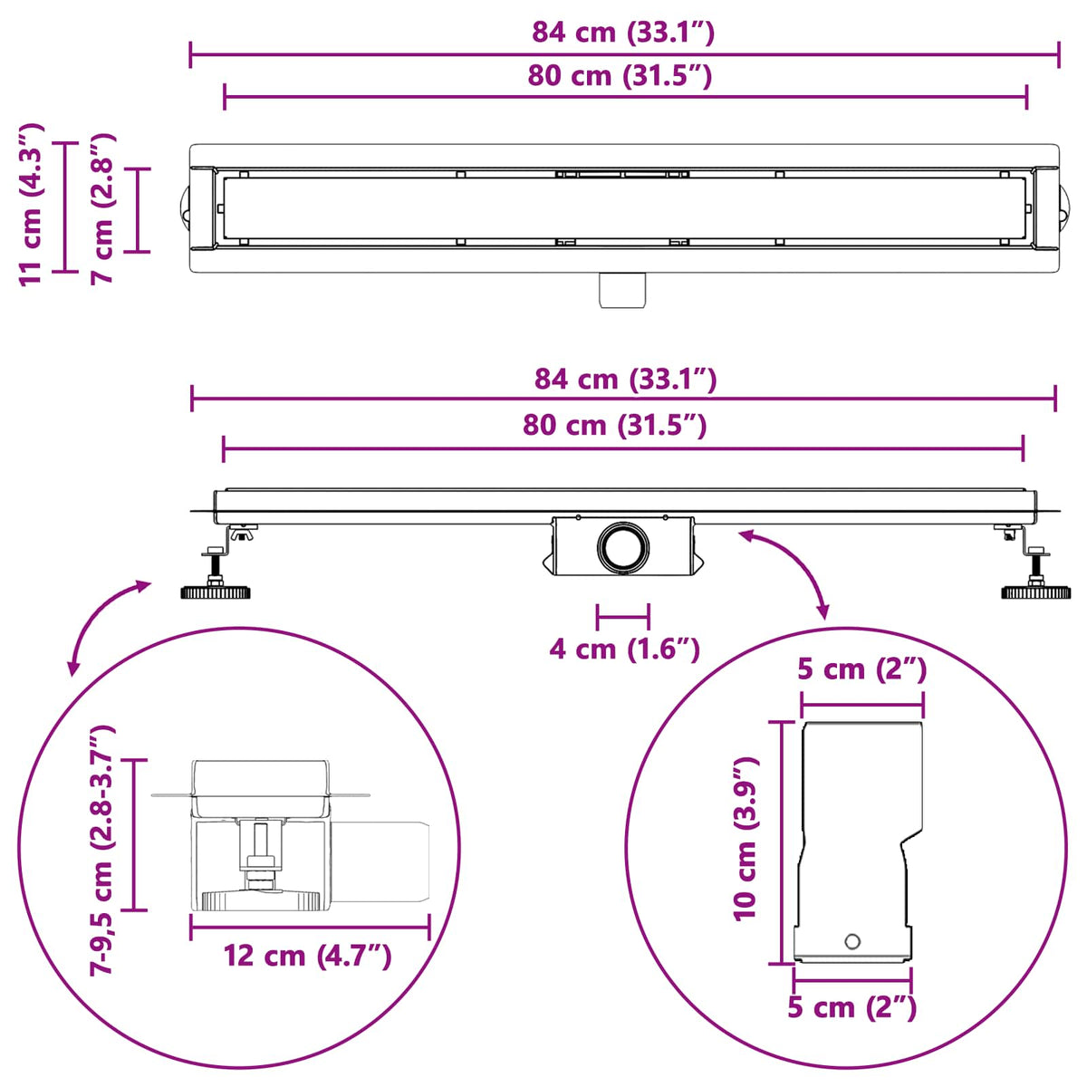 Odvod za tuš s Dječjim pokrivačem Crna 80 cm