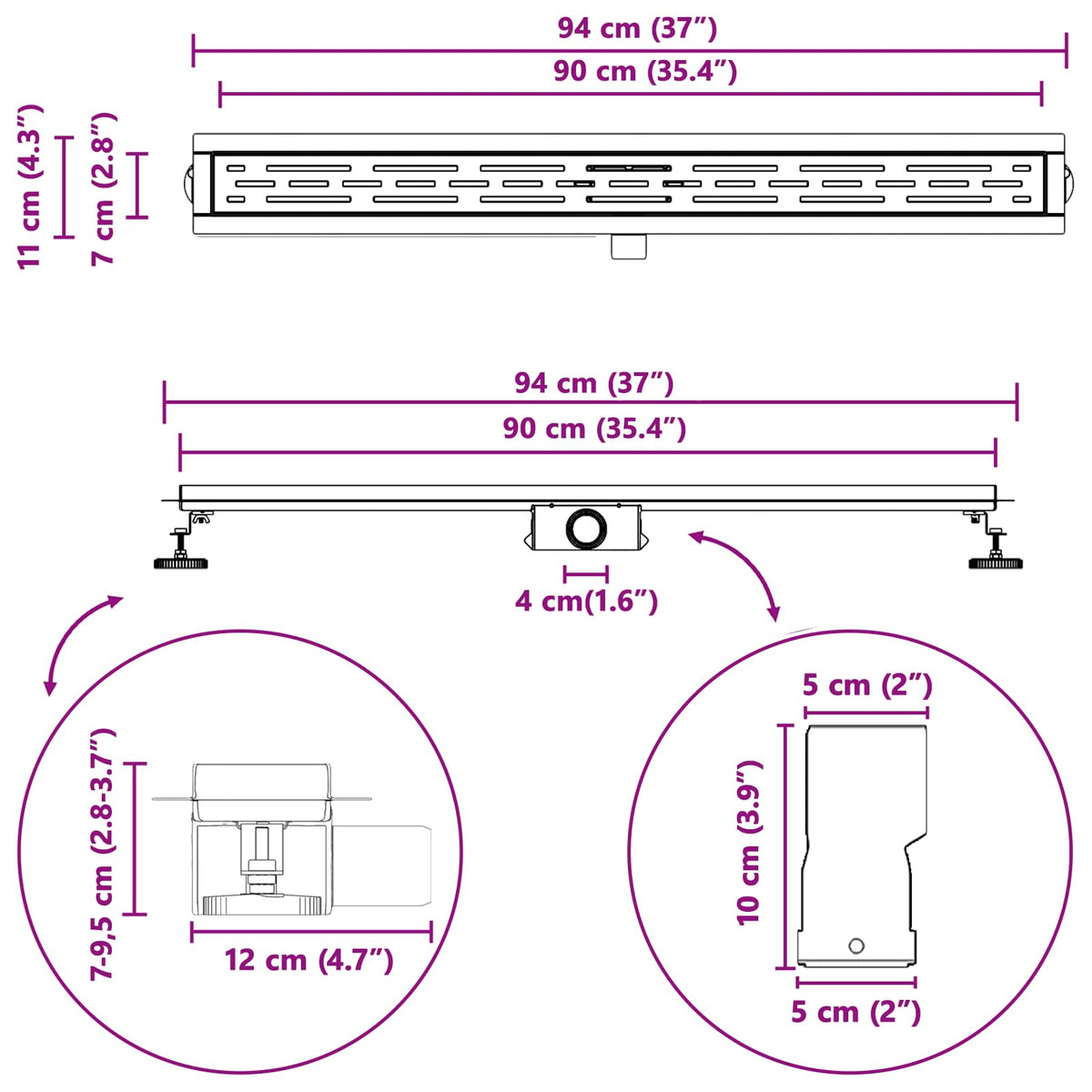 Odvod za tuš s dizajnom linije Srebrno 90 cm
