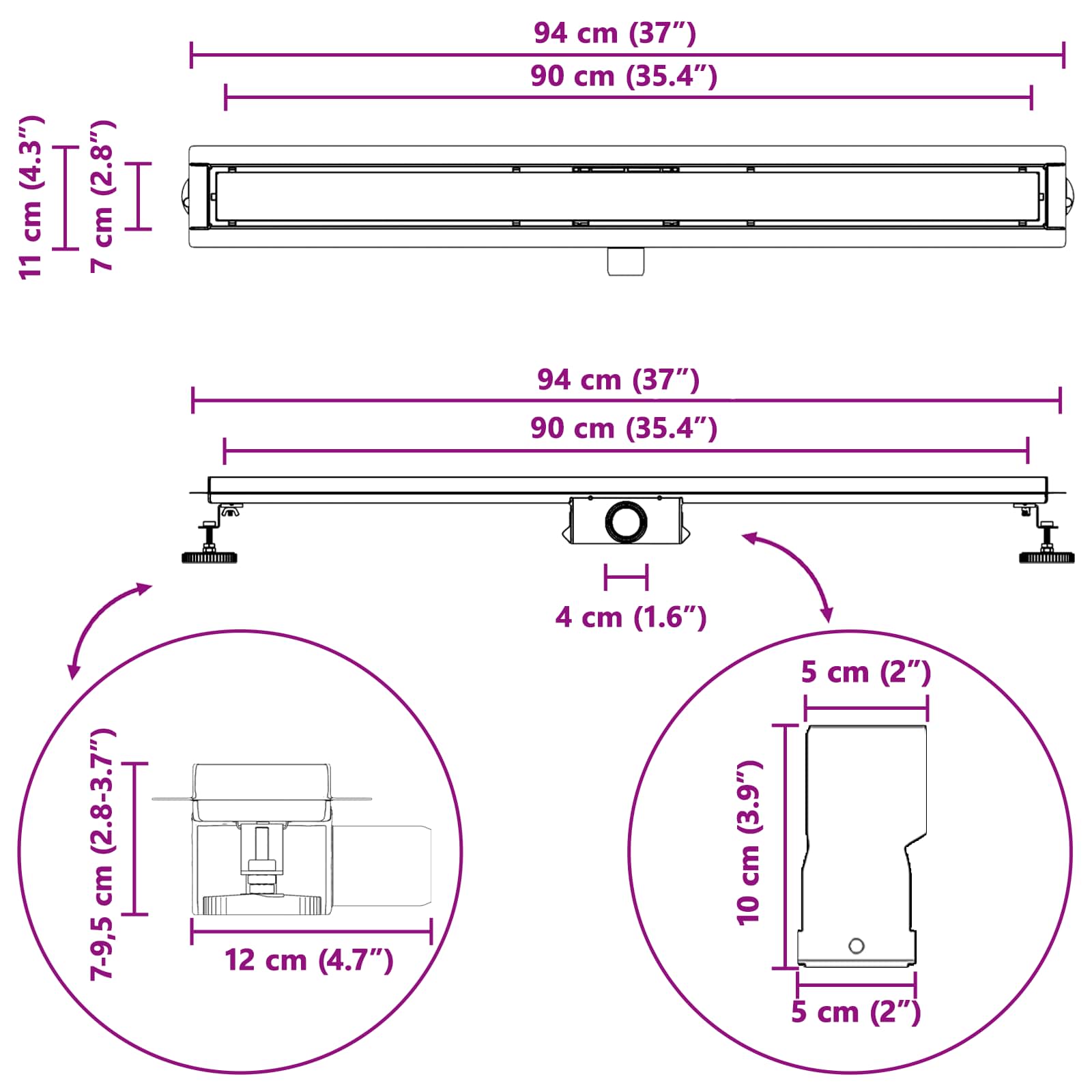 Odvod za tuš s Dječjim pokrivačem Crna 90 cm