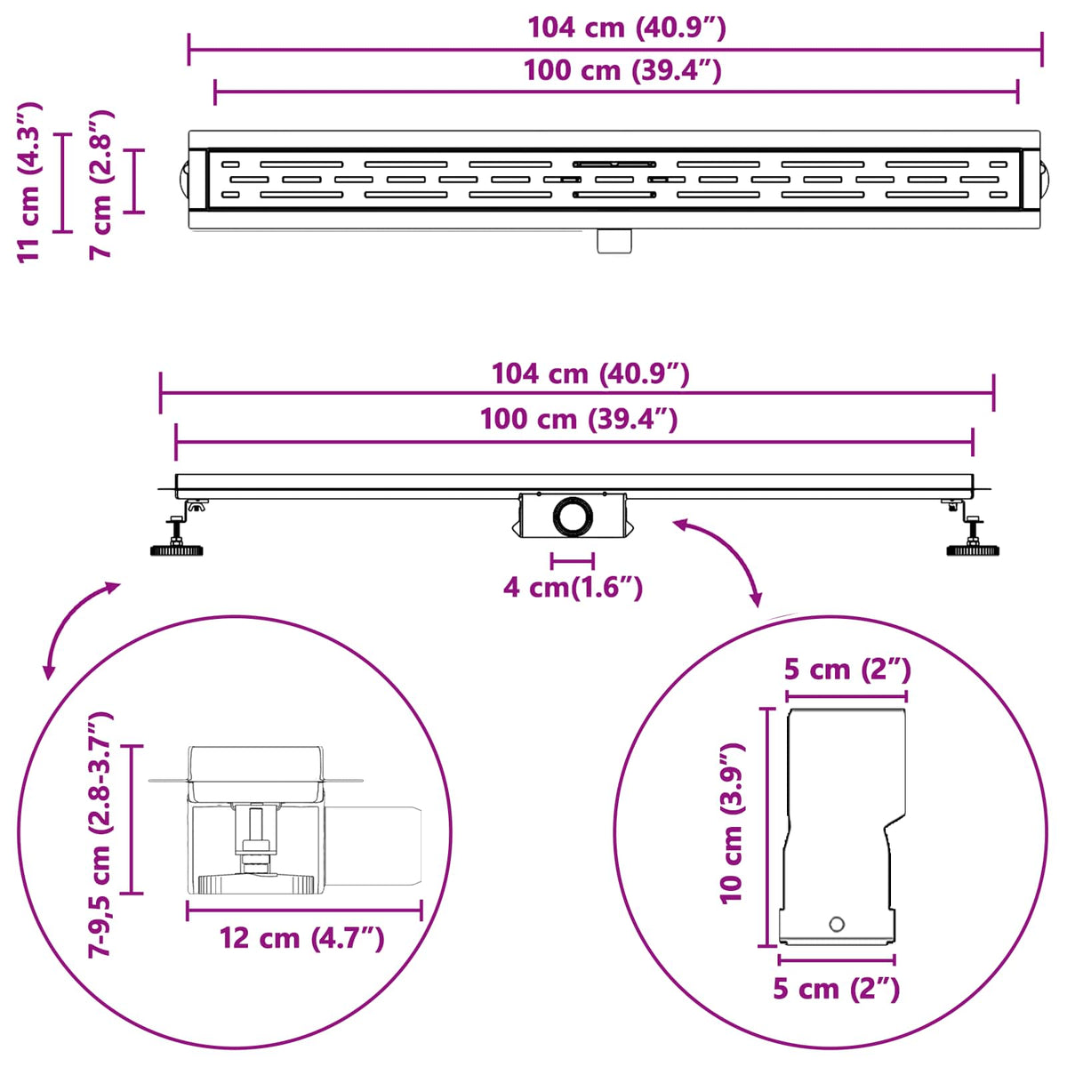 Odvod za tuš s dizajnom linije Srebrno 100 cm