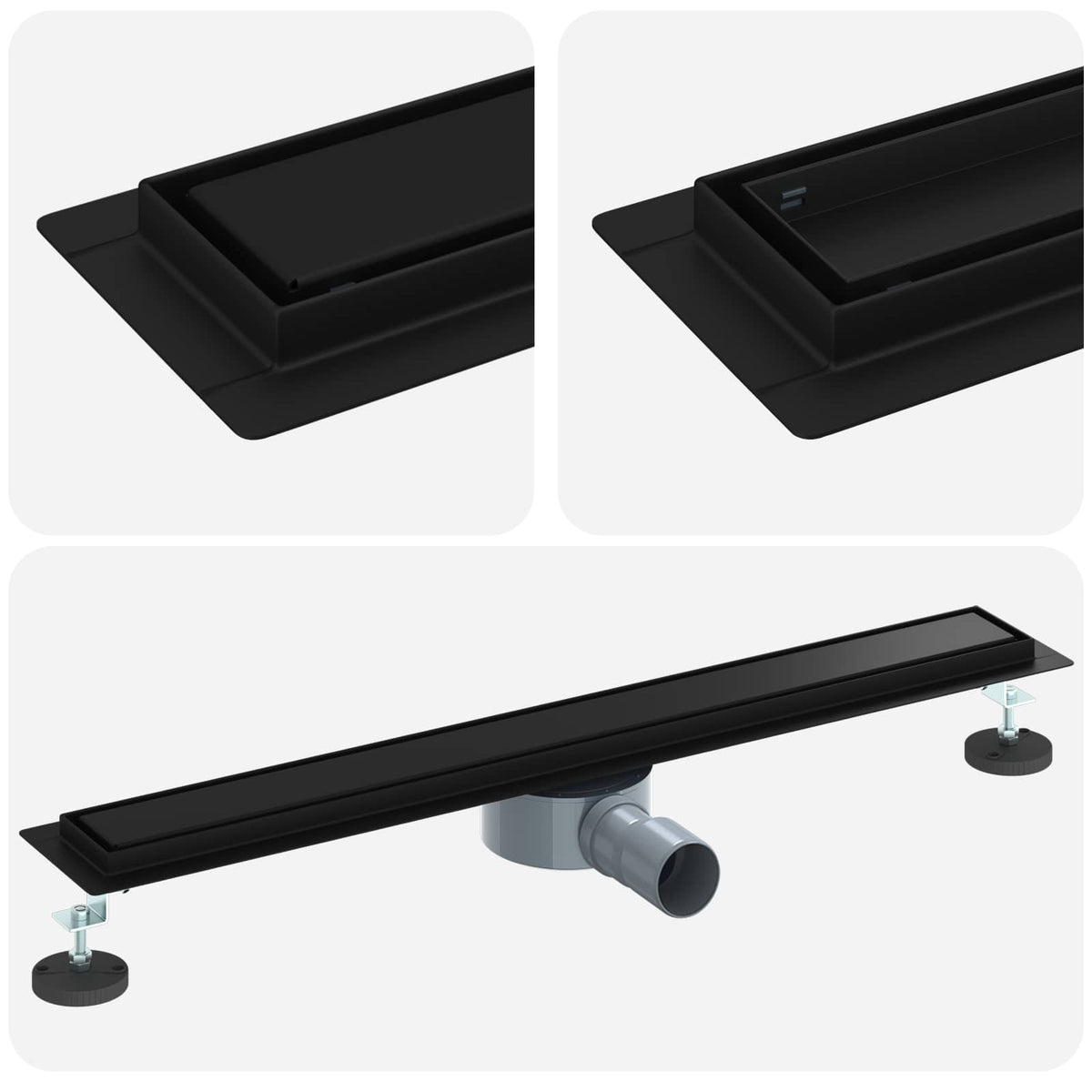Tuš kanal 2-u-1 sa 360° sifonom Crna 70 cm Nehrđajući čelik 304