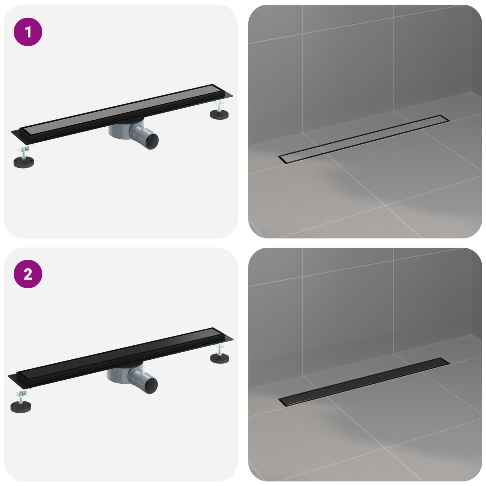 Tuš kanal 2-u-1 sa 360° sifonom Crna 70 cm Nehrđajući čelik 304
