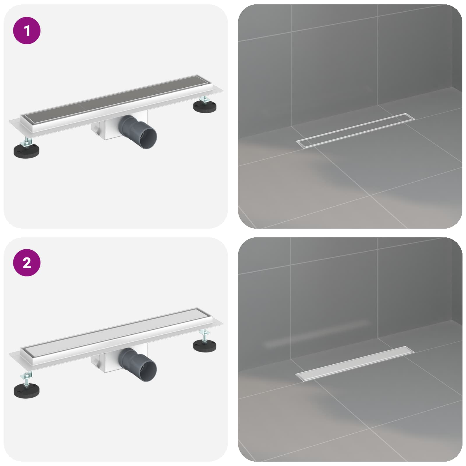 2 u 1 odvod za tuš Srebrno 60 cm Nehrđajući čelik 304