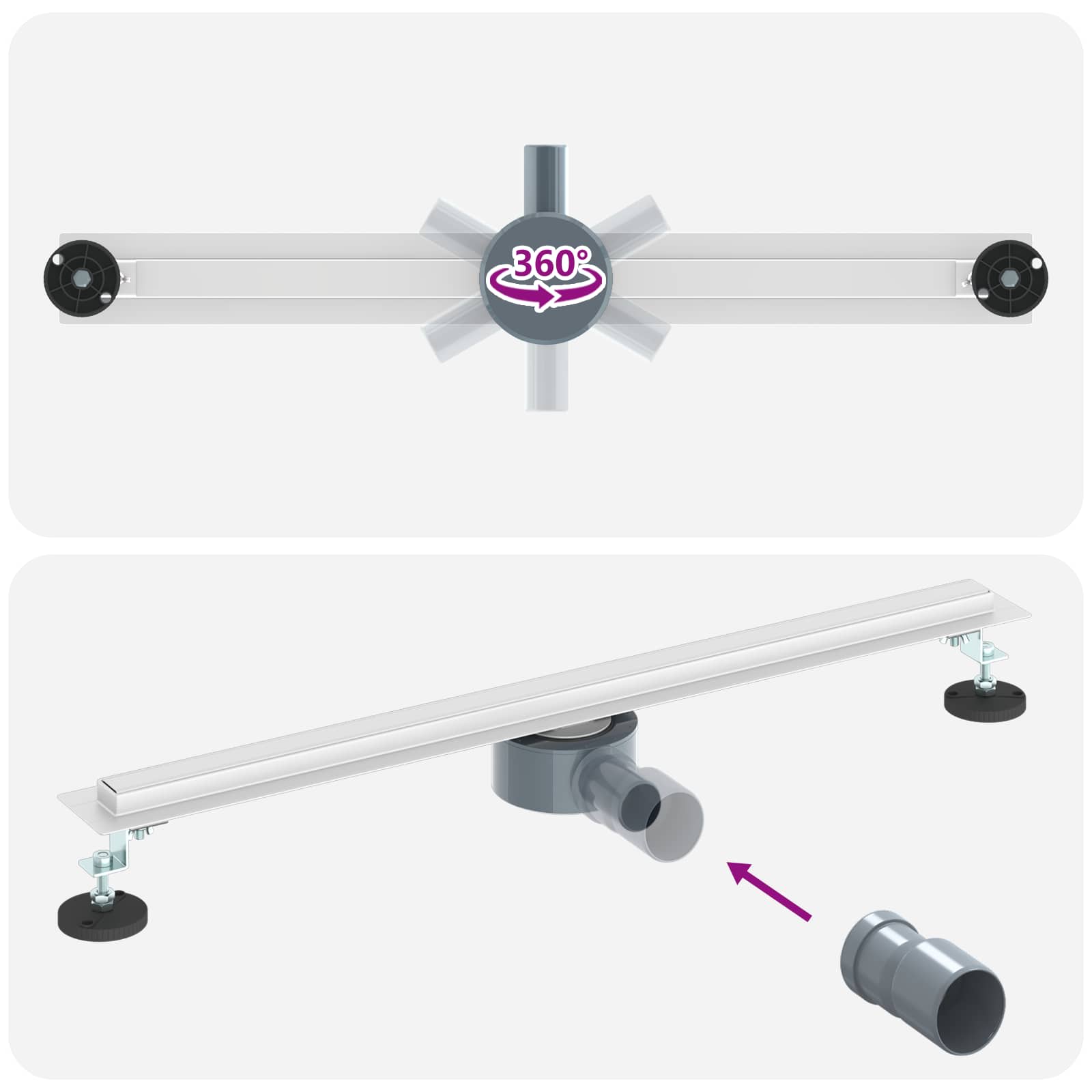 360° Odvod za tuširanje s tankim modelom Srebrno 70 cm