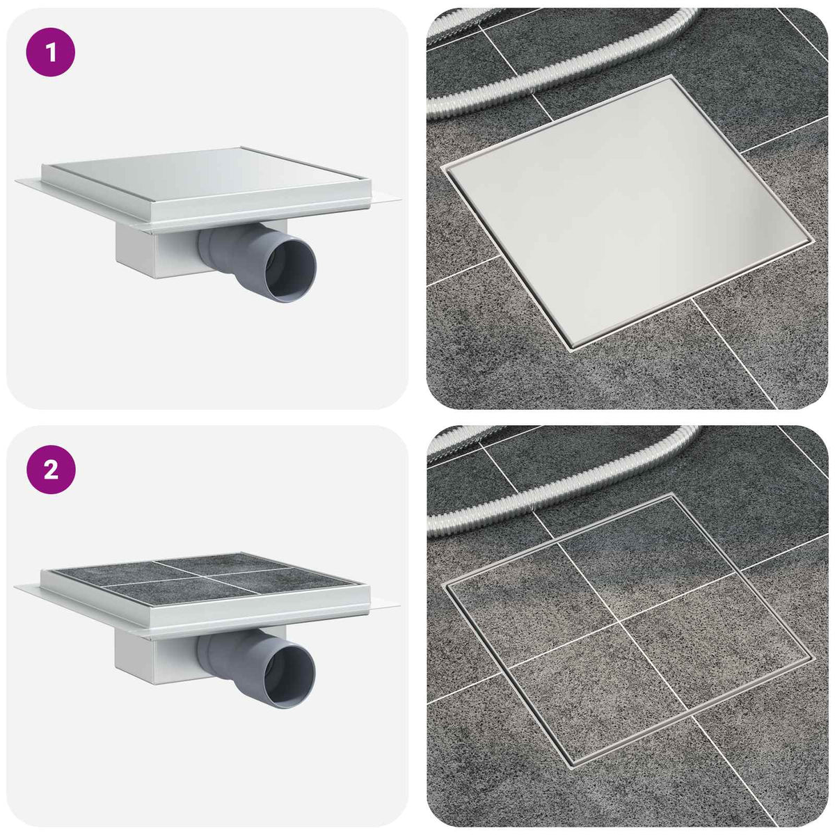 2 u 1 odvod za tuš Srebrno 20 x 20 cm Nehrđajući čelik 304