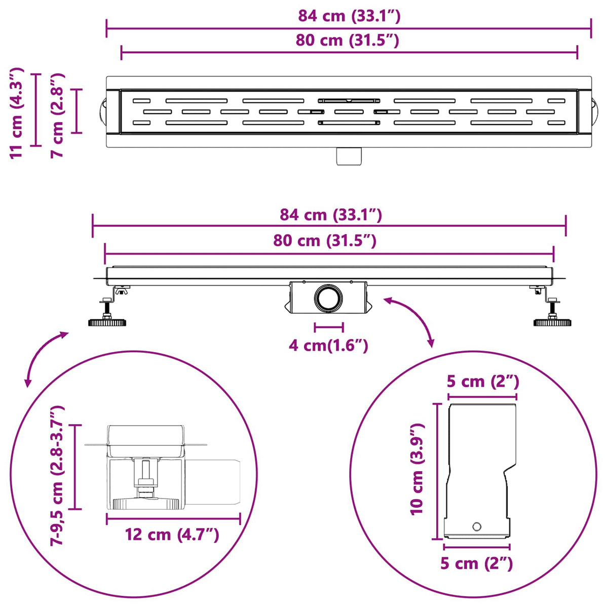 Odvod za tuš s dizajnom linije Srebrno 80 cm