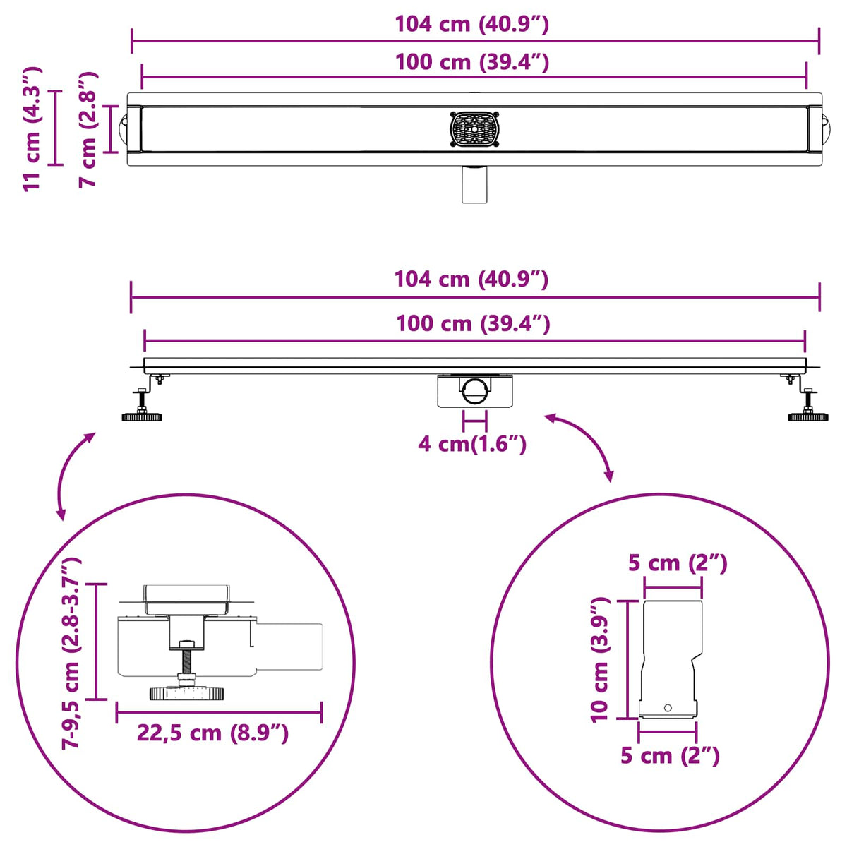 Odvod za tuš s staklenim poklopcem i 360° sifonom 100 cm