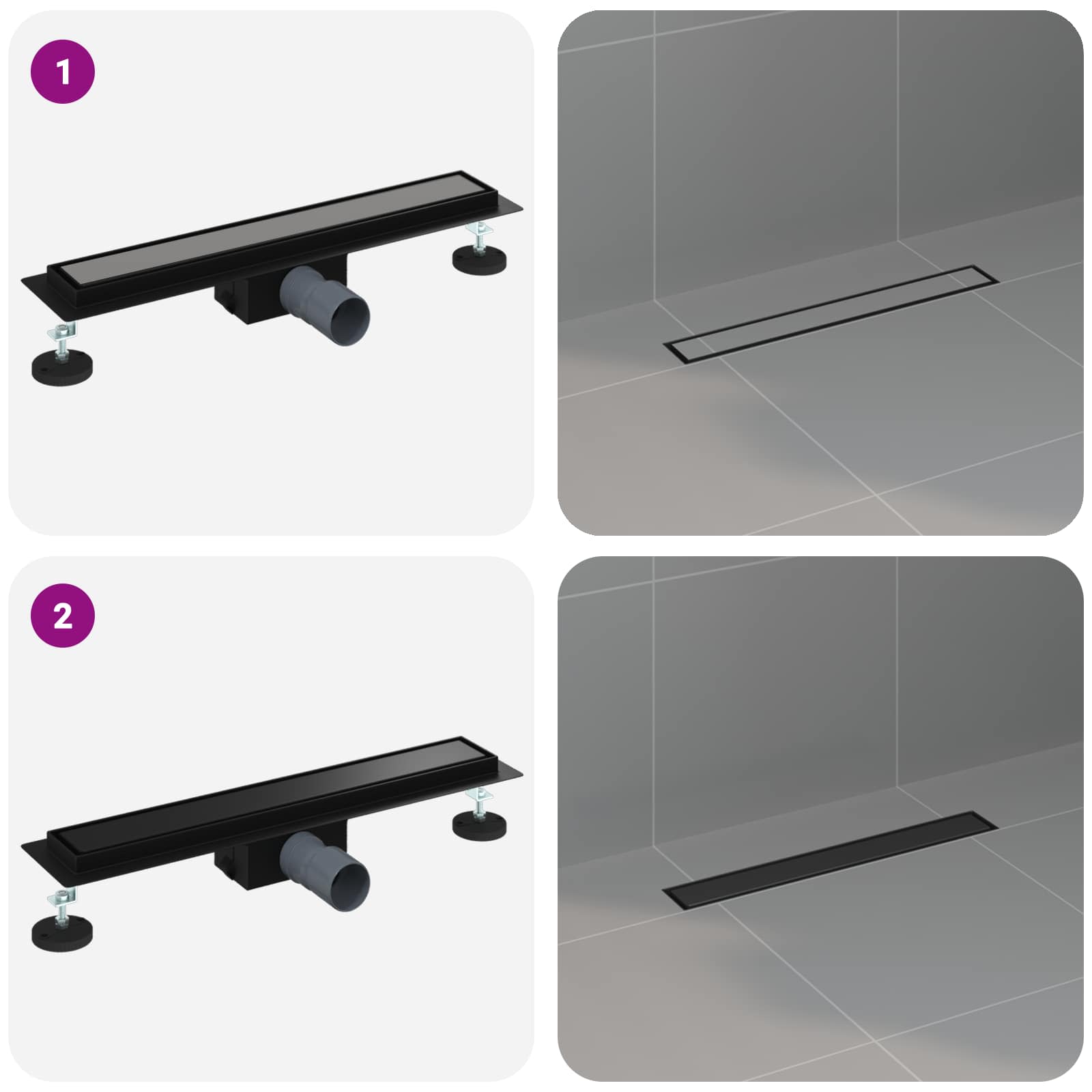 2 u 1 odvod za tuš Crna 50 cm Nehrđajući čelik 304