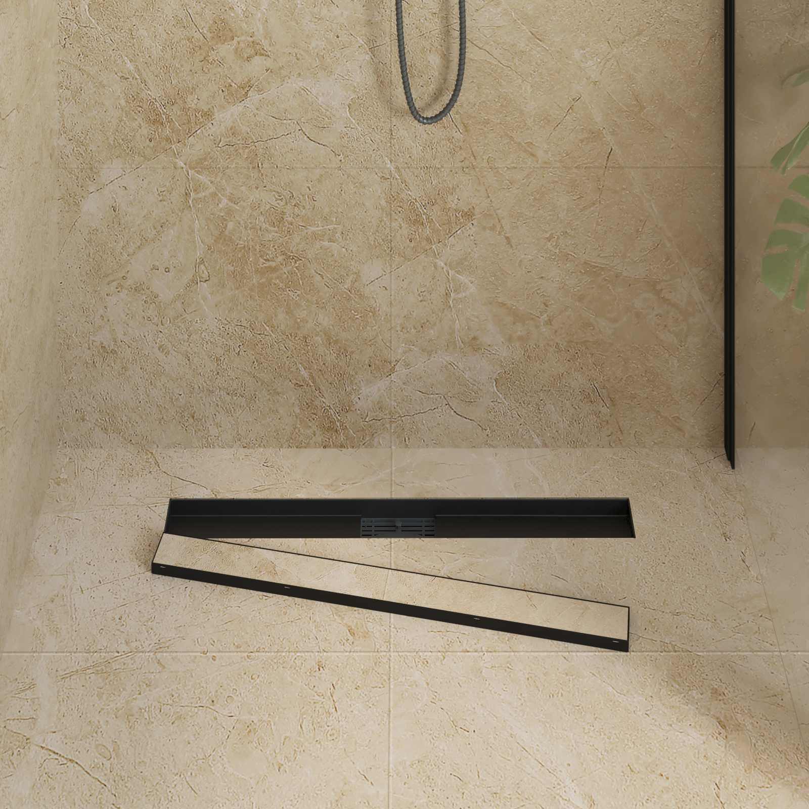 2 u 1 odvod za tuš Crna 80 cm Nehrđajući čelik 304