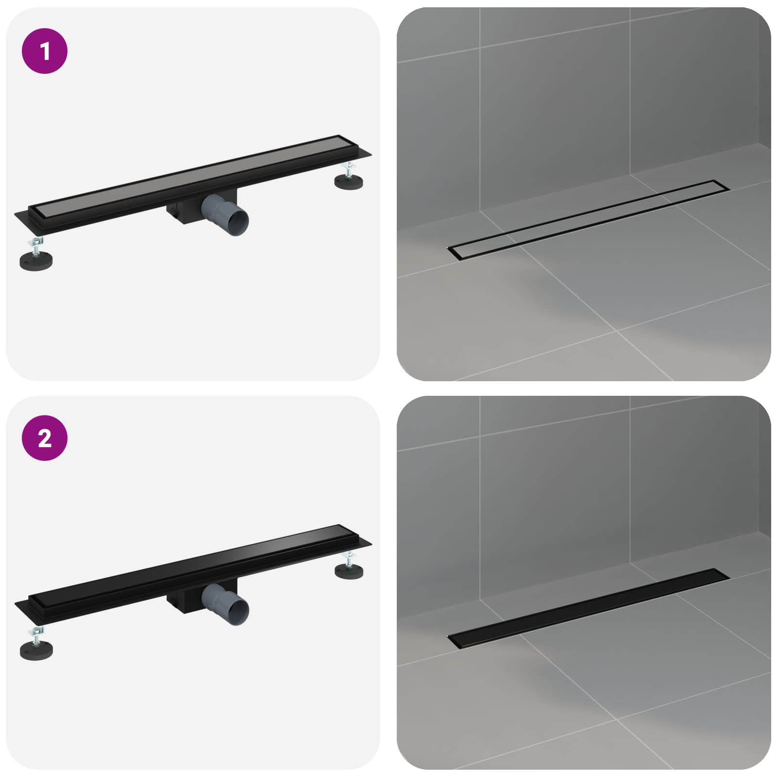 2 u 1 odvod za tuš Crna 80 cm Nehrđajući čelik 304