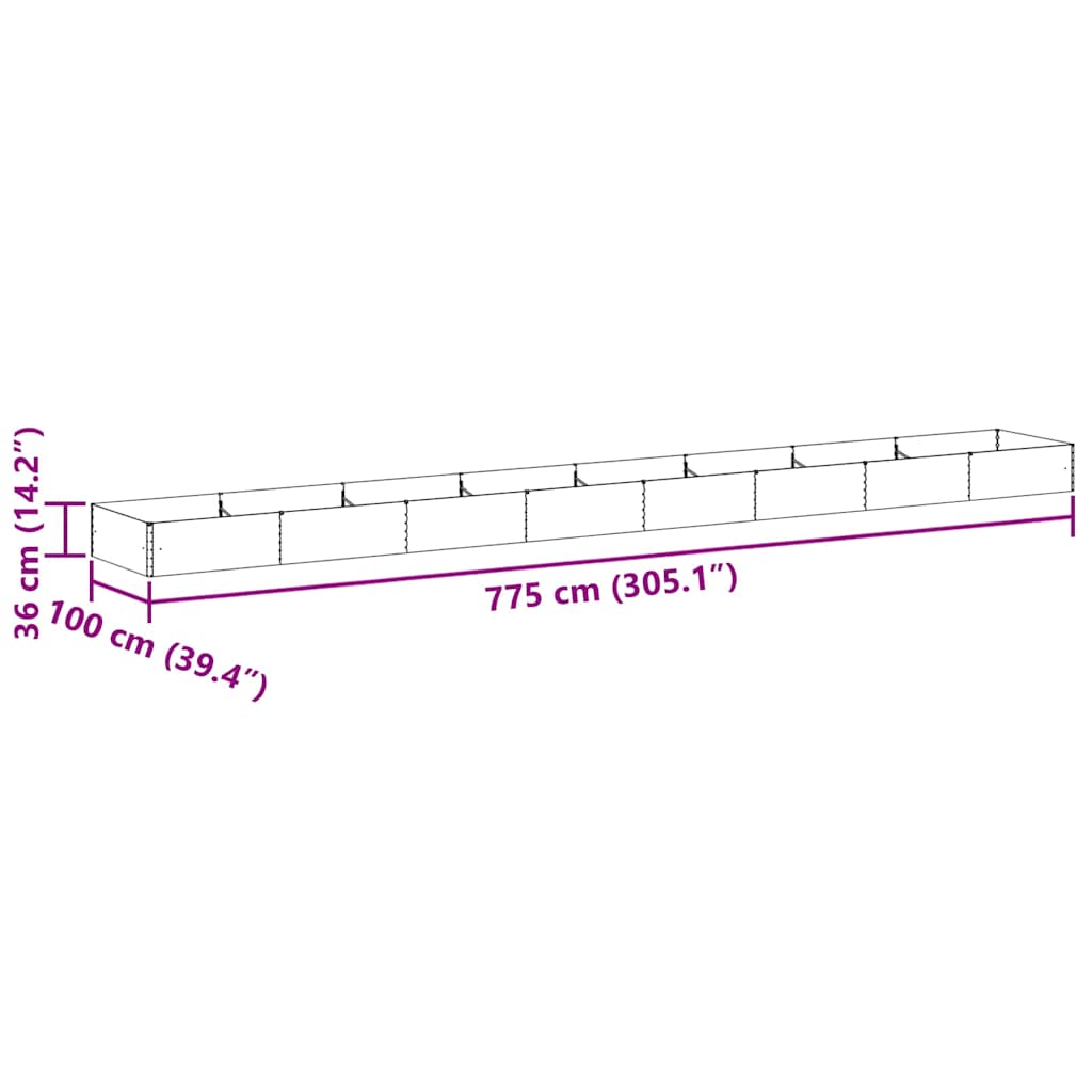 Povišena vrtna gredica 775 x 100 x 36 cm Cinkani čelik