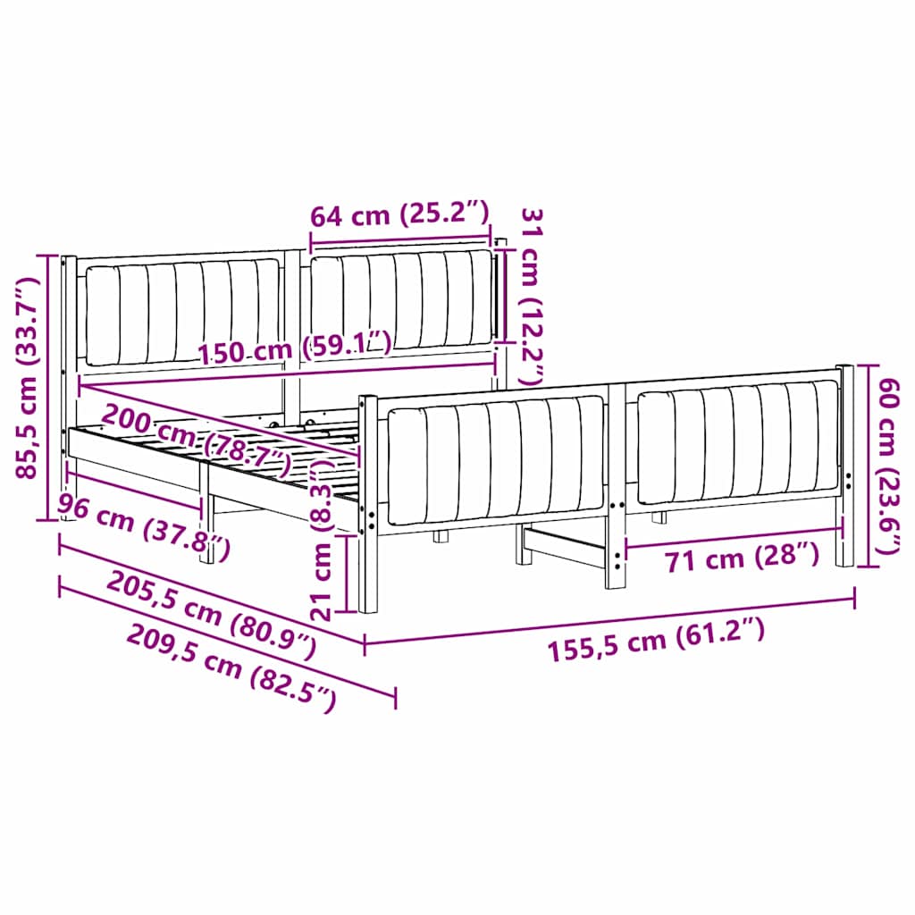 Okvir kreveta s uzglavljem Bijela i svijetlosiva 150 x 200 cm